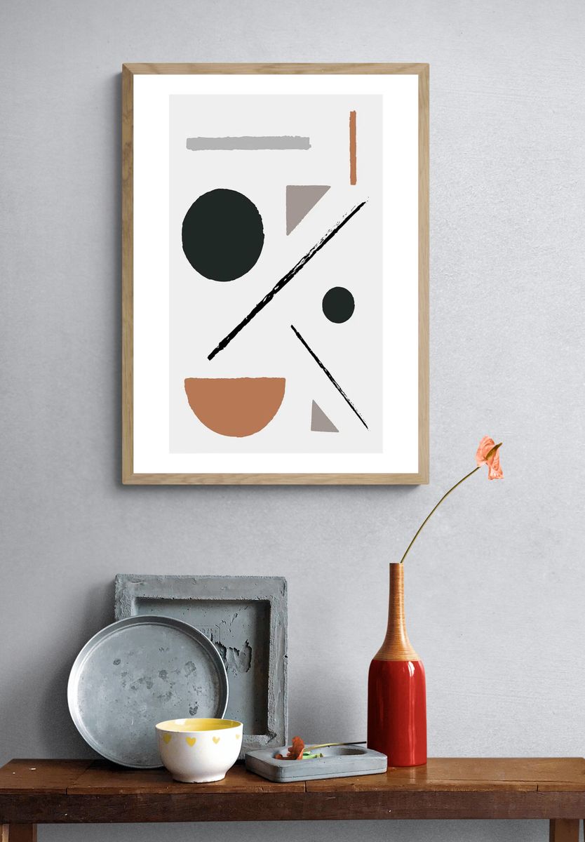 Abstract geometric wall art, earth. — room view 3