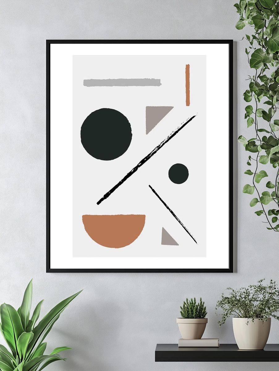 Abstract geometric wall art, earth. — room view 4