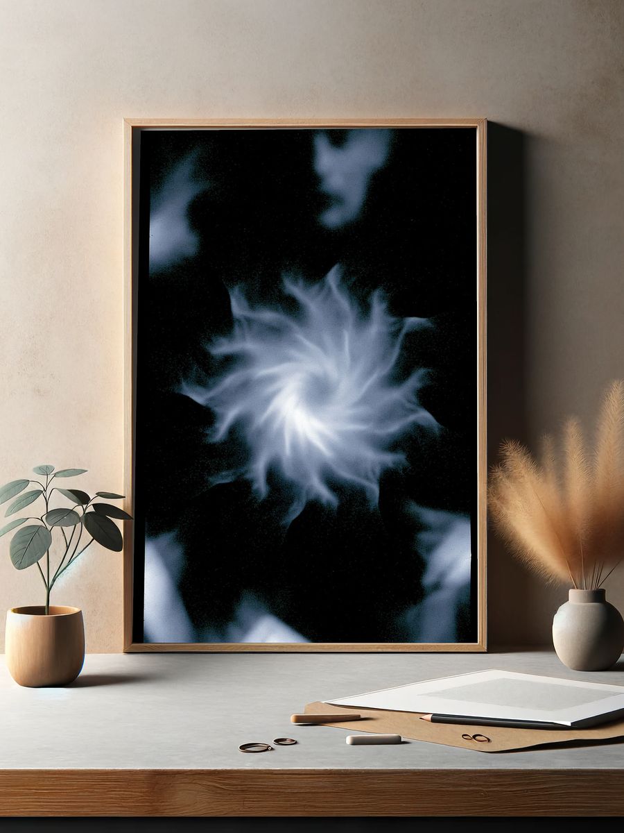 Blue Smoke Abstract Poster. — room view 2
