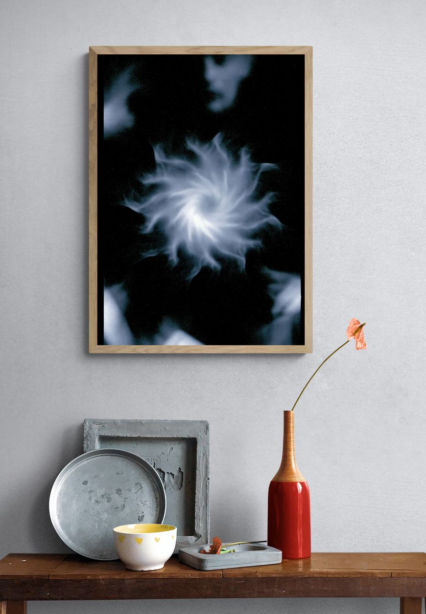 Blue Smoke Abstract Poster. — room view 3