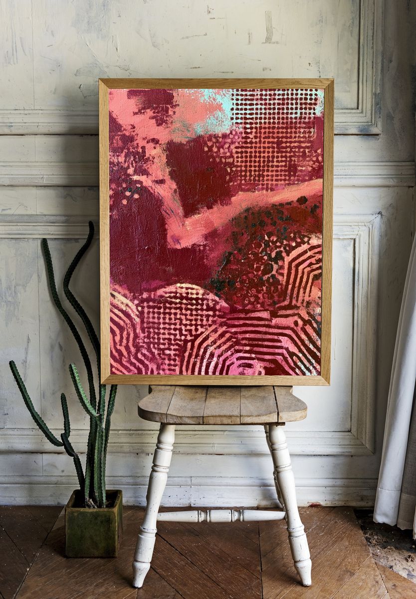 Crimson Texture Abstract Poster. — room view 1