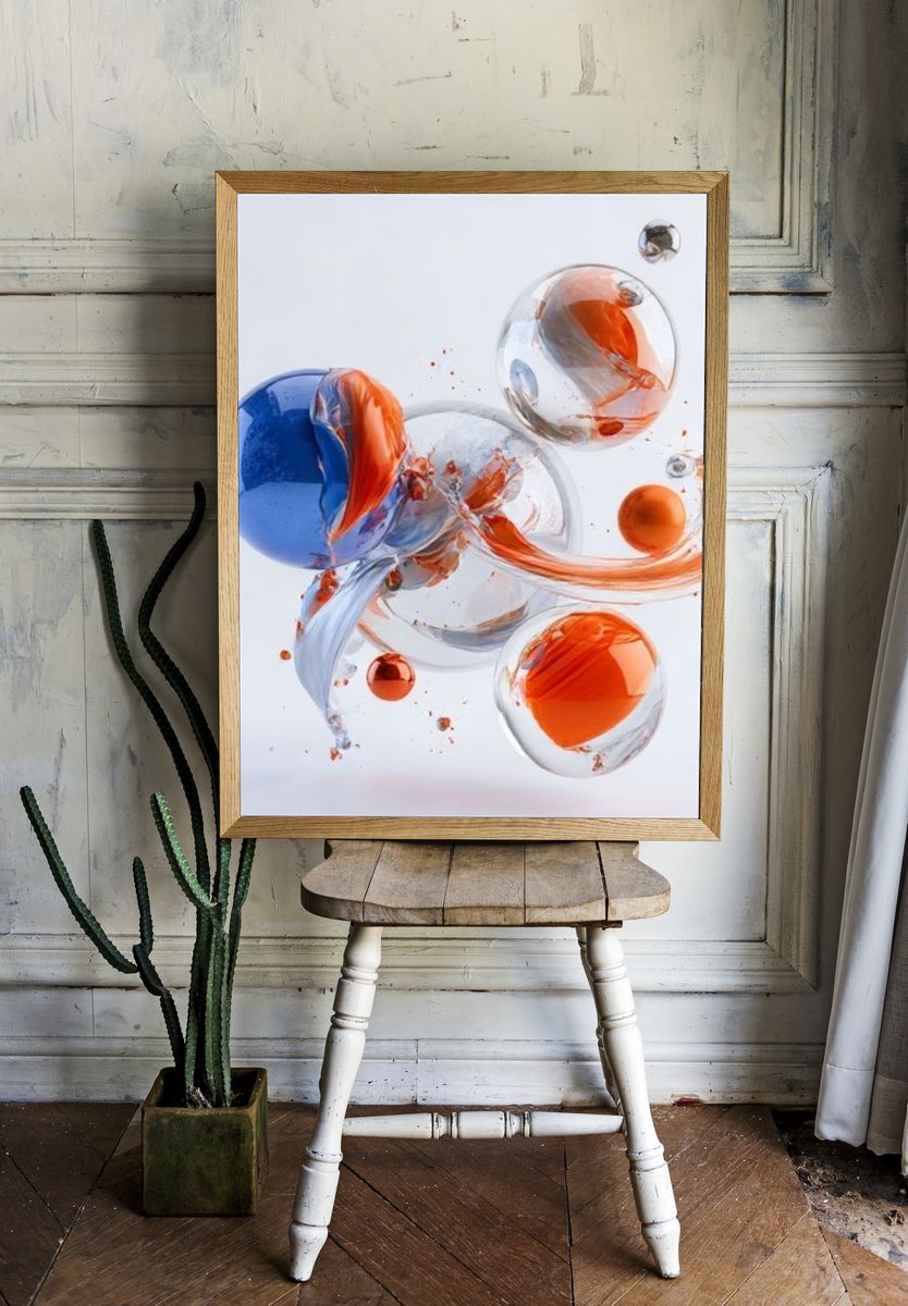 Floating Glass Orbs Abstract Poster. — room view 1