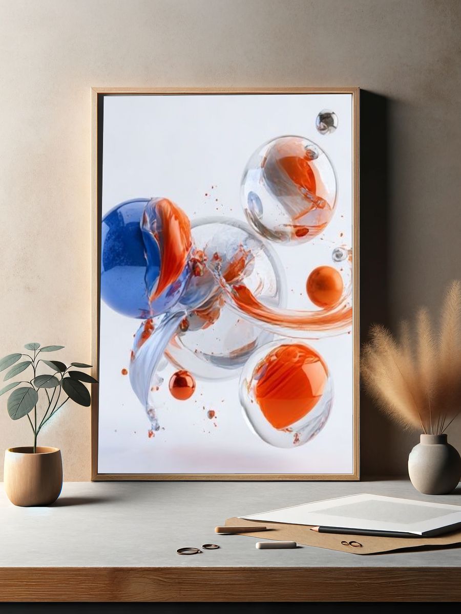 Floating Glass Orbs Abstract Poster. — room view 2
