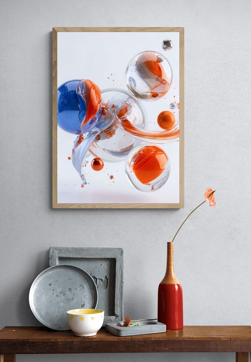 Floating Glass Orbs Abstract Poster. — room view 3