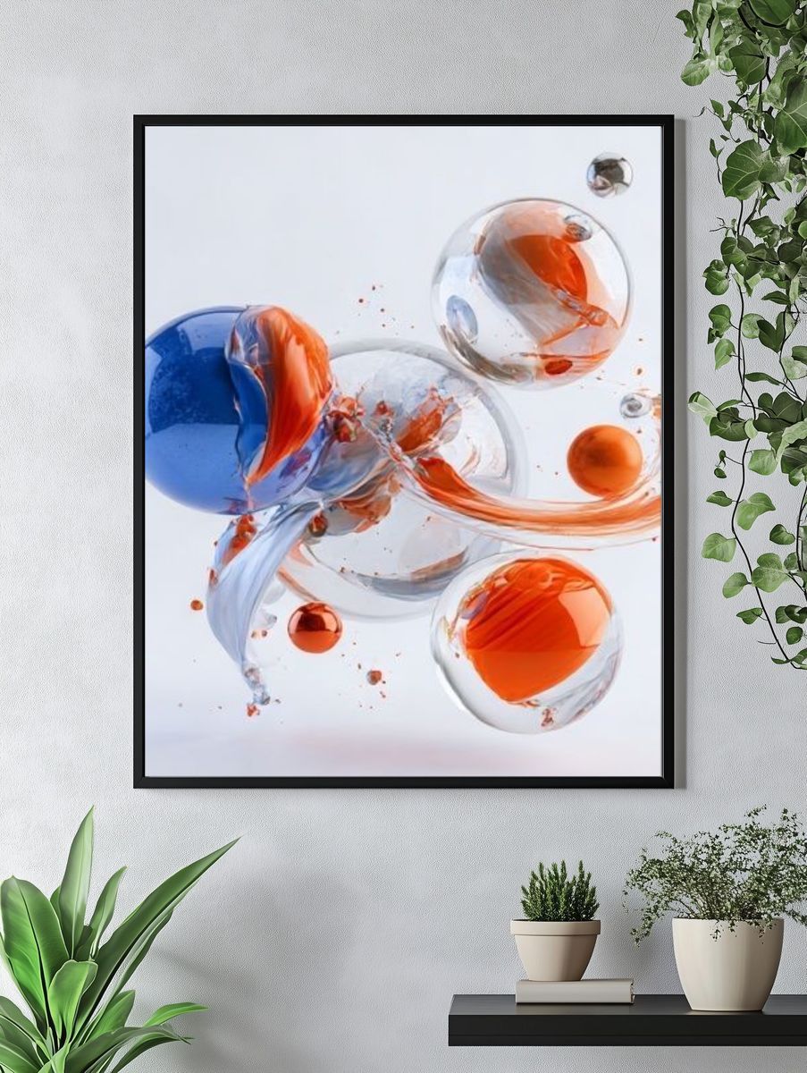 Floating Glass Orbs Abstract Poster. — room view 4