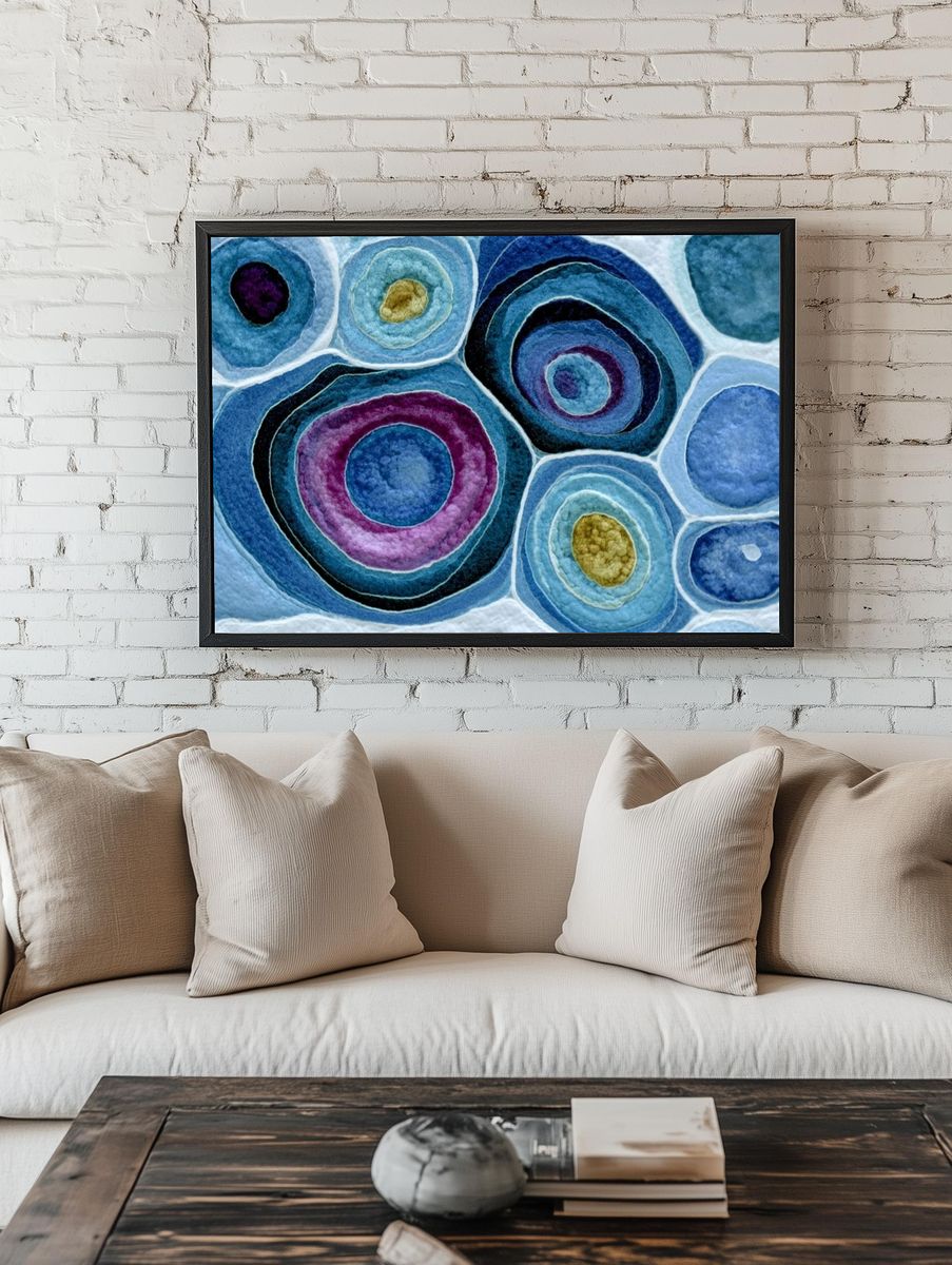 Blue Concentric Circles Abstract Poster. room preview