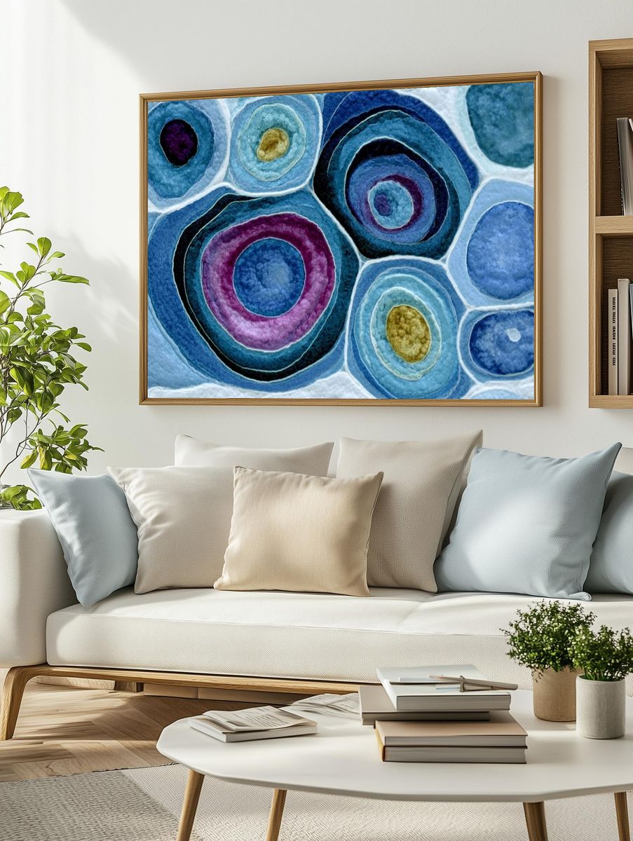 Blue Concentric Circles Abstract Poster. — room view 2