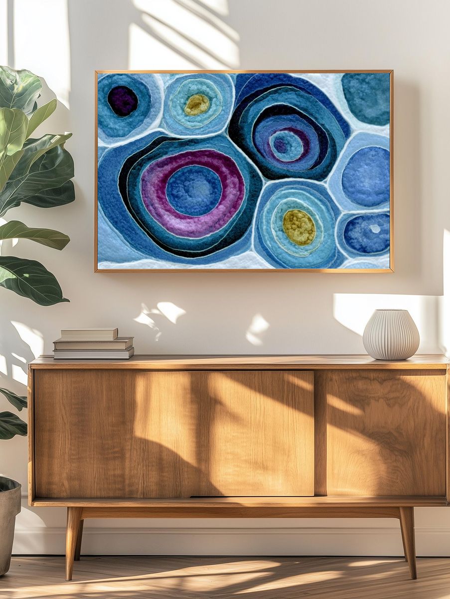 Blue Concentric Circles Abstract Poster. — room view 3