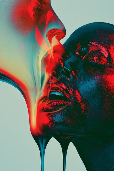 Surreal Neon Face Abstract Print.