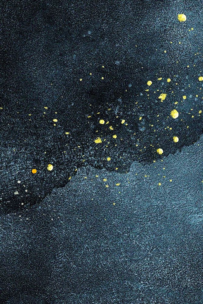 Gold splatter dark blue texture. poster detail
