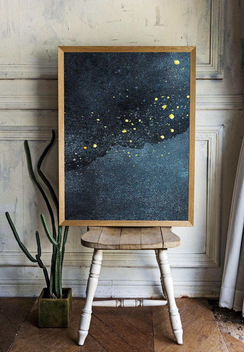 Gold splatter dark blue texture room preview
