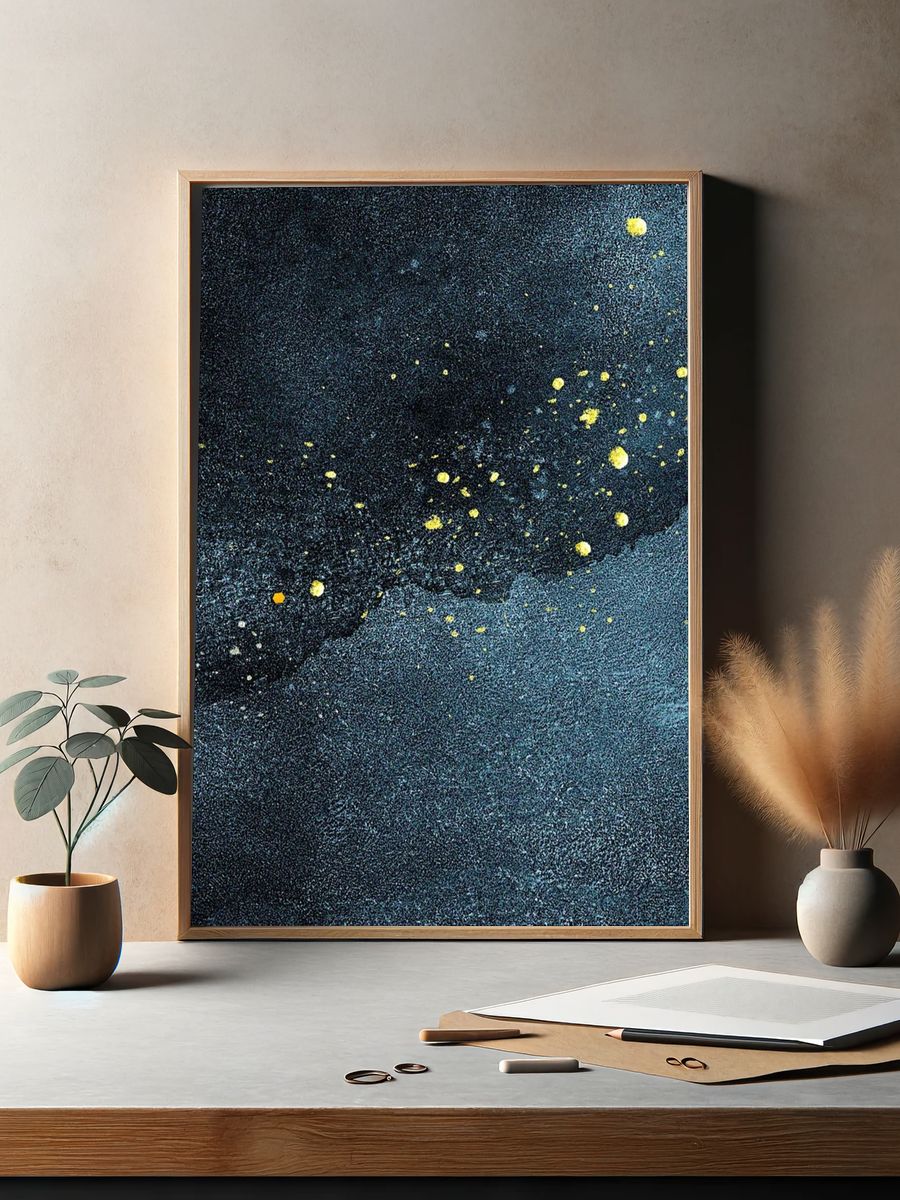 Gold splatter dark blue texture. — room view 2