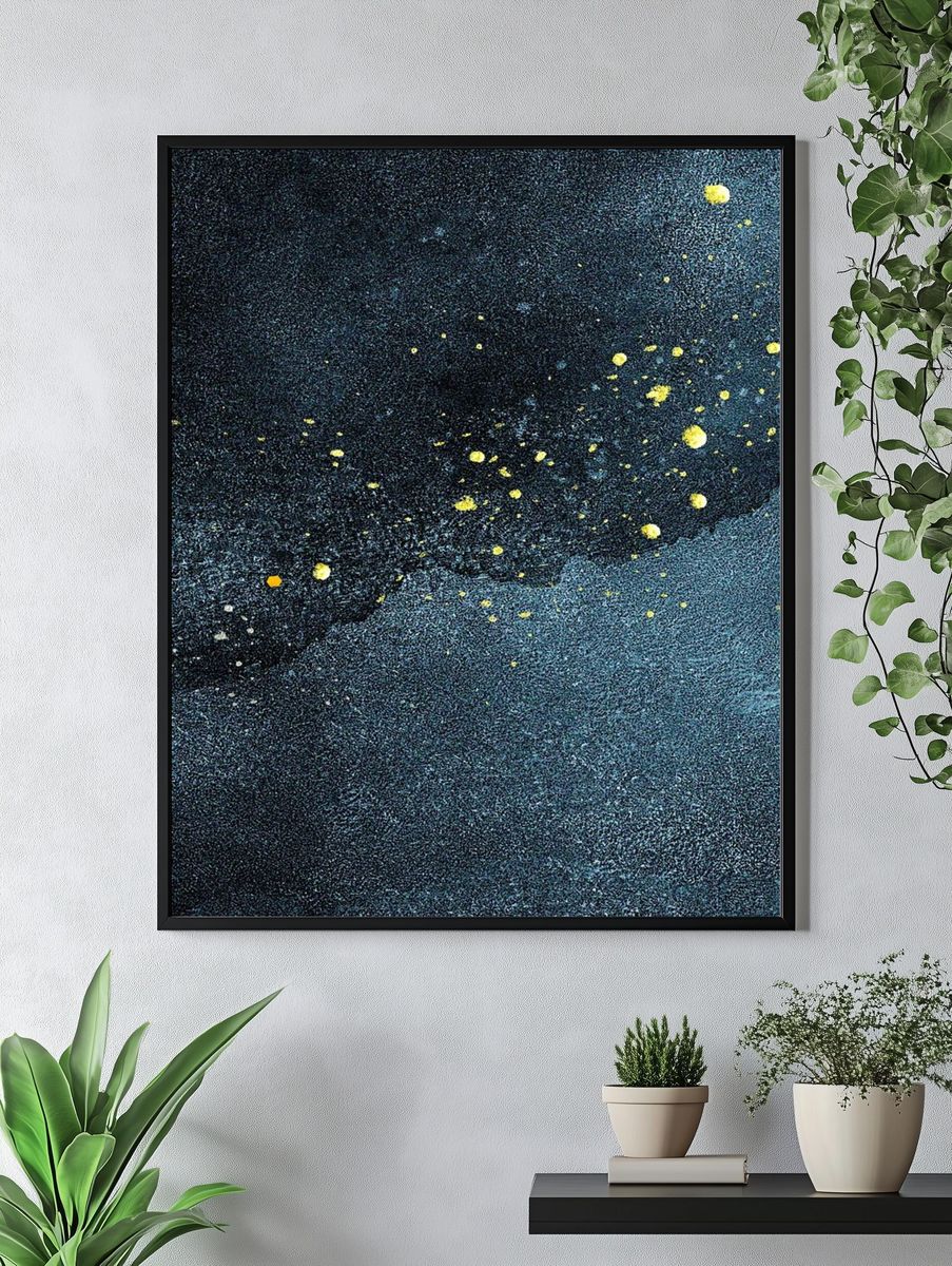 Gold splatter dark blue texture. — room view 4