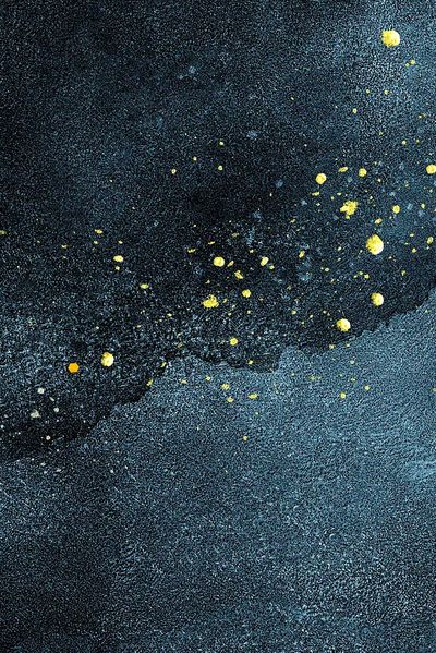 Gold splatter dark blue texture. poster