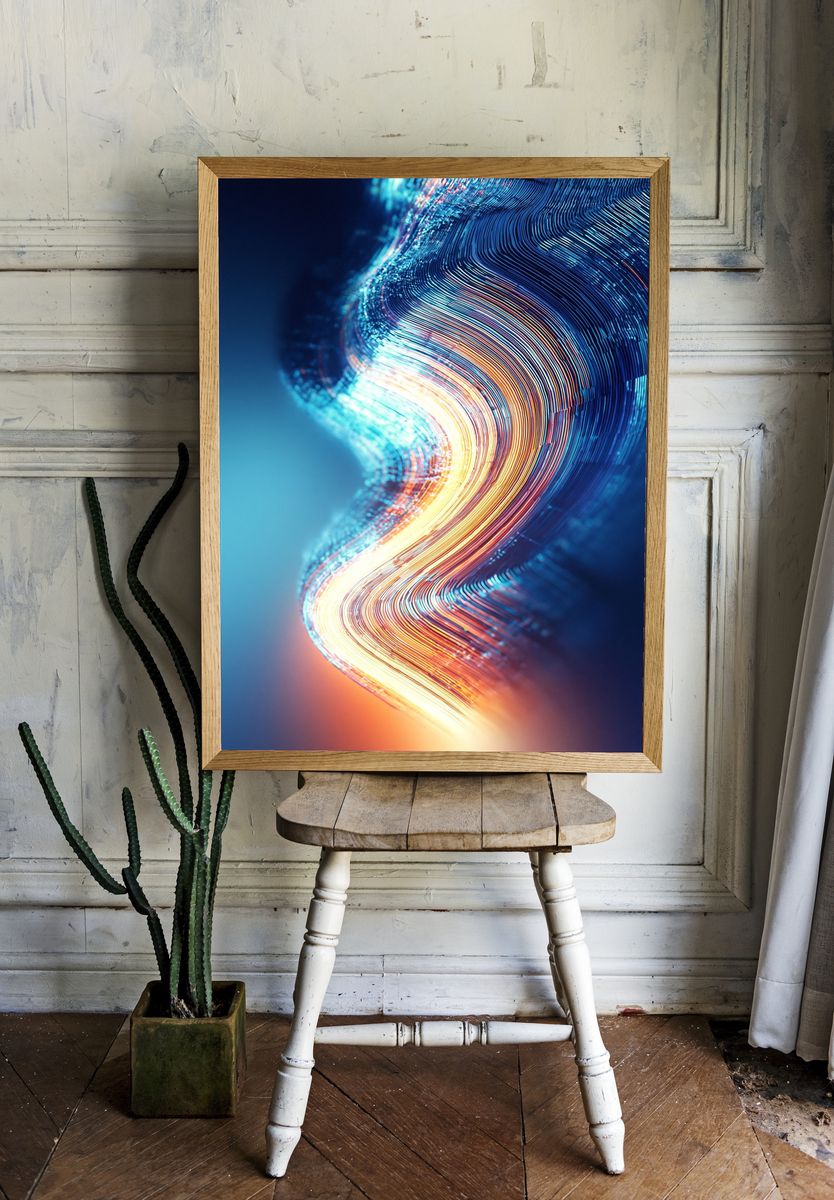 Neon Light Wave Abstract Poster. — room view 1