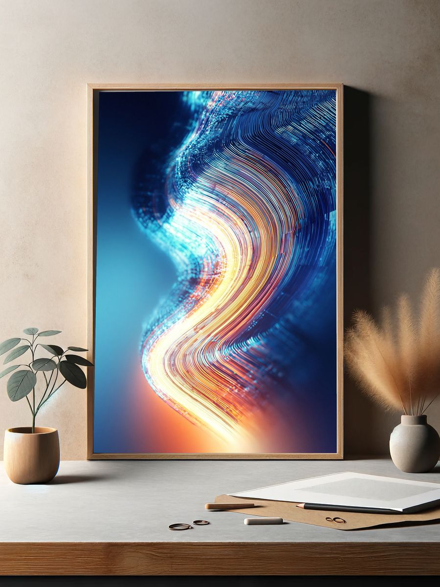 Neon Light Wave Abstract Poster. — room view 2
