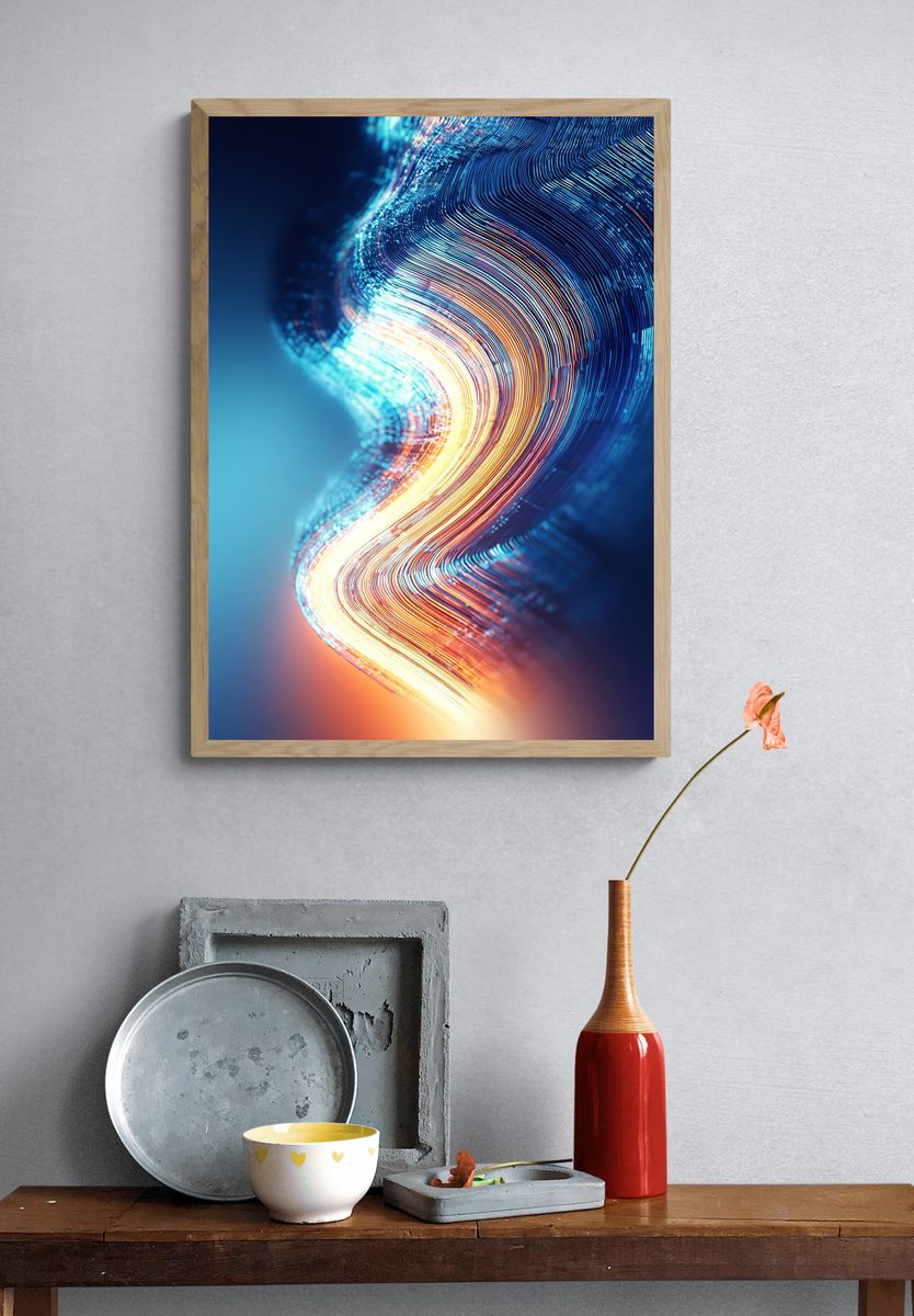 Neon Light Wave Abstract Poster. — room view 3