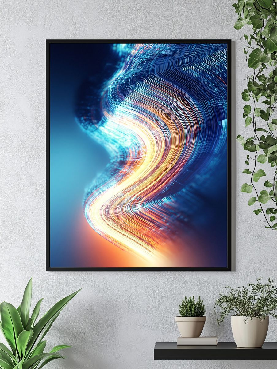 Neon Light Wave Abstract Poster. — room view 4