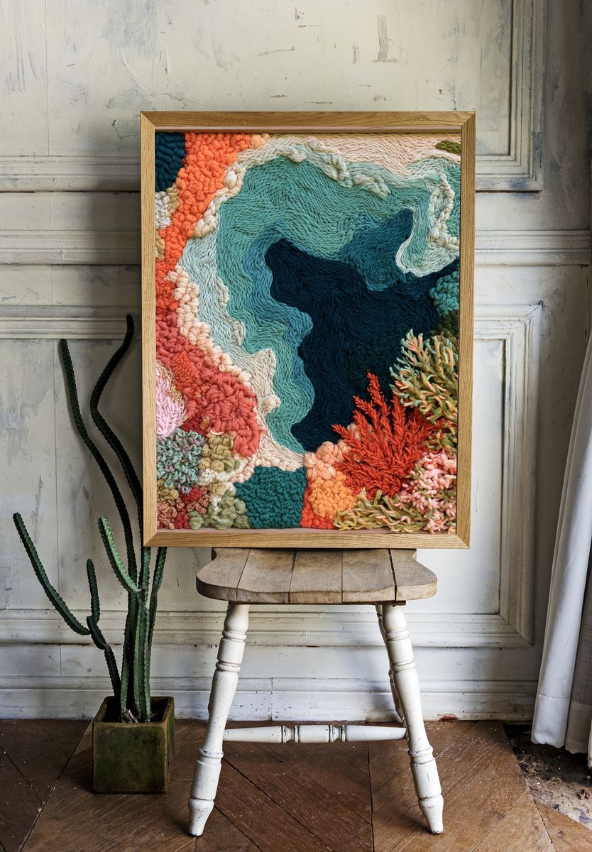 Textured Coral Reef Abstract Print. — room view 1