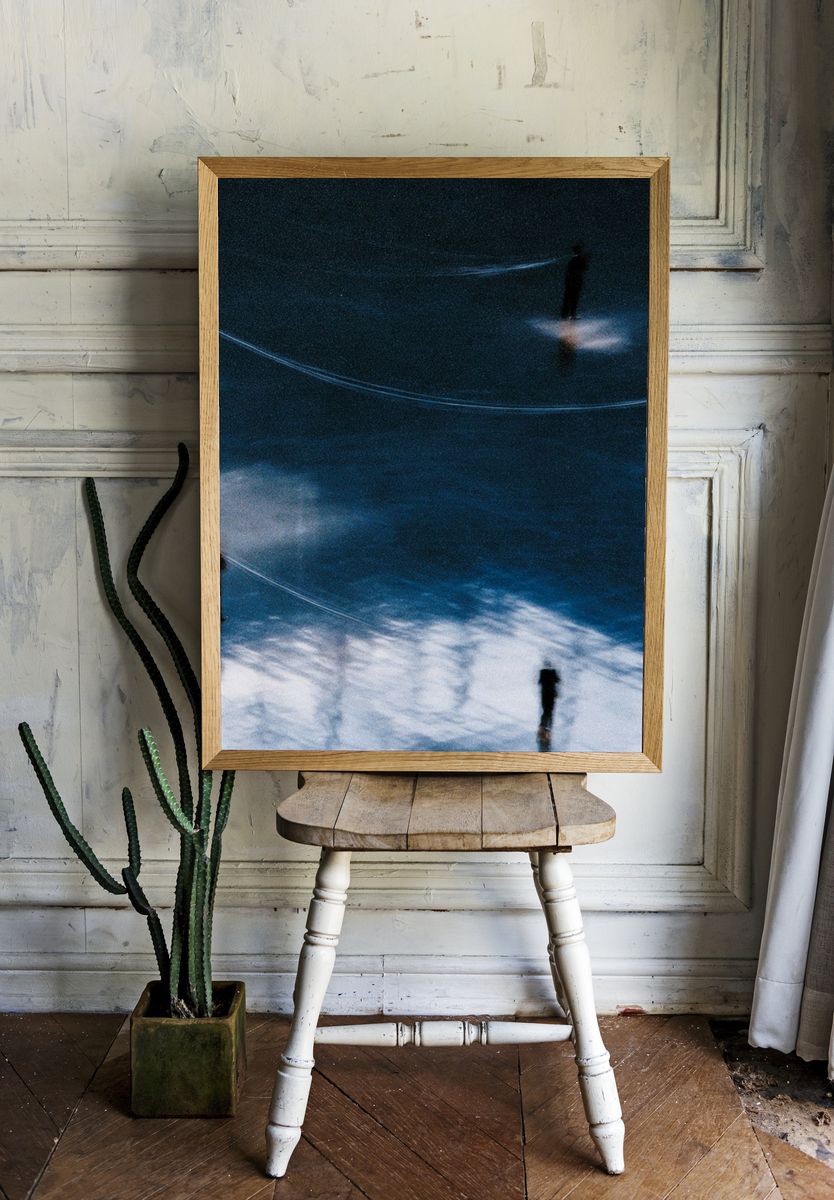 Abstract Figures in Blue Poster. room preview