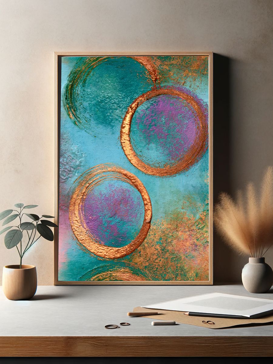 Copper Circles Abstract Poster. — room view 2