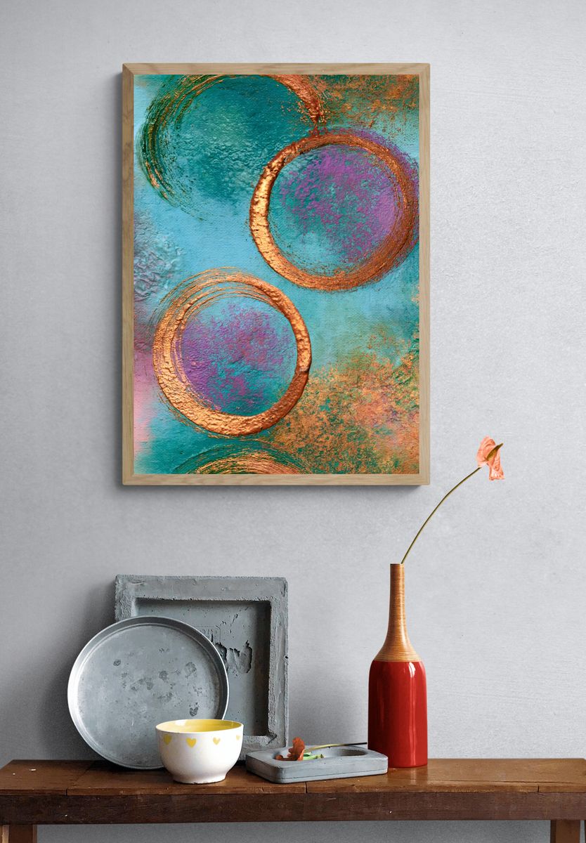 Copper Circles Abstract Poster. — room view 3