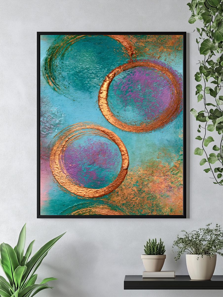 Copper Circles Abstract Poster. — room view 4