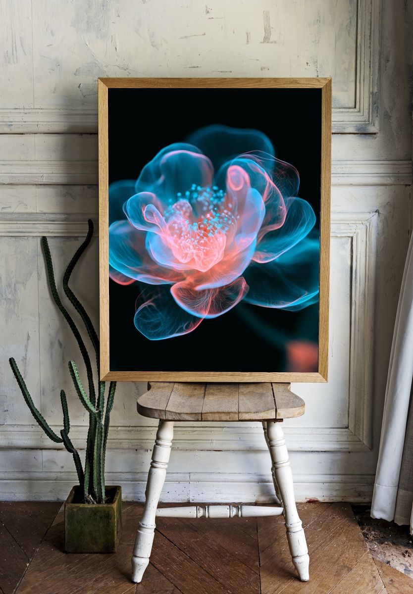 Neon Bloom Abstract Poster. — room view 1