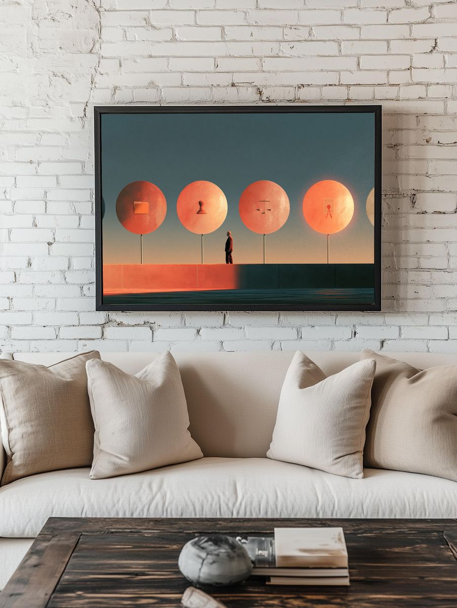 Surreal Balance Circles Print. room preview
