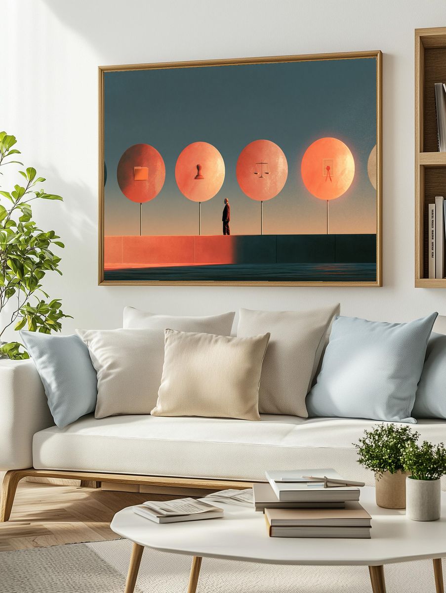 Surreal Balance Circles Print. — room view 2