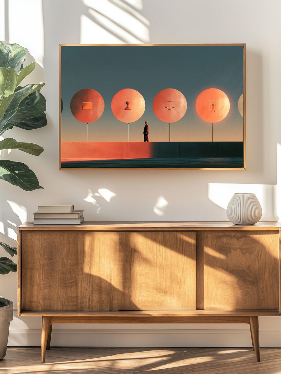 Surreal Balance Circles Print. — room view 3