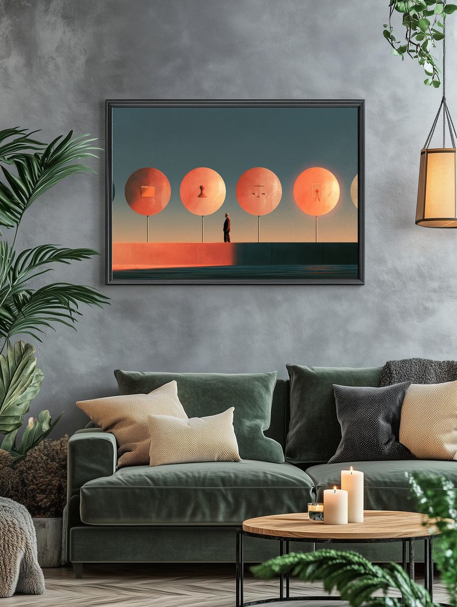 Surreal Balance Circles Print. — room view 4