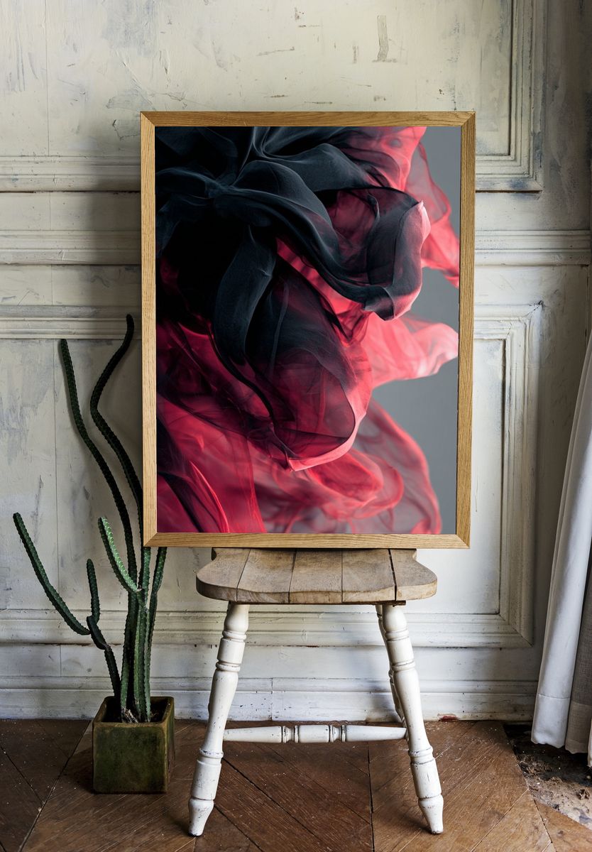 Crimson Smoke Abstract Poster. — room view 1