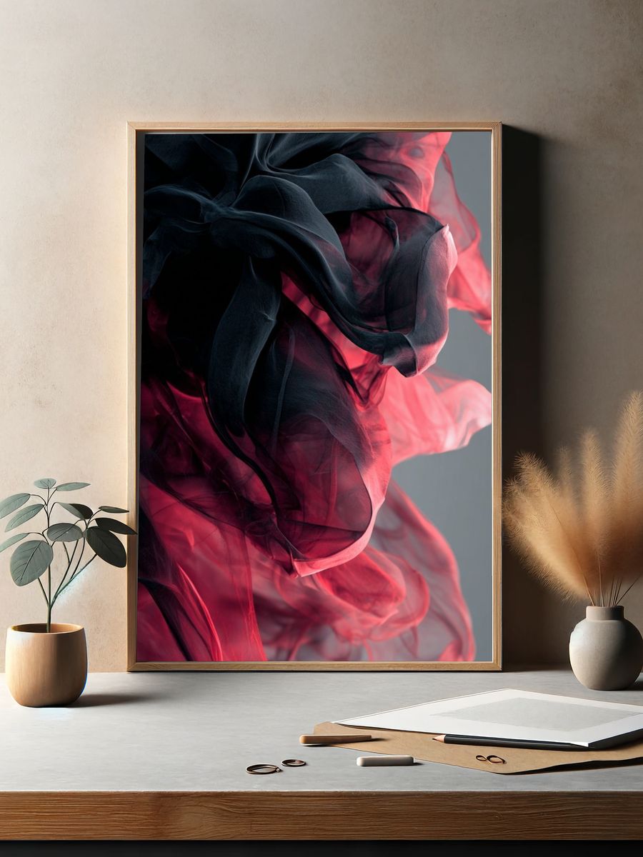 Crimson Smoke Abstract Poster. — room view 2
