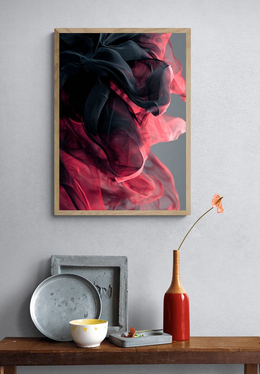 Crimson Smoke Abstract Poster. — room view 3