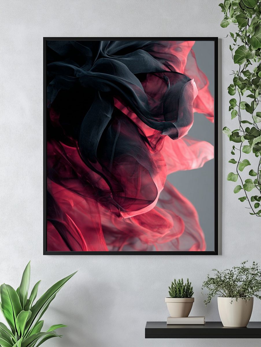 Crimson Smoke Abstract Poster. — room view 4