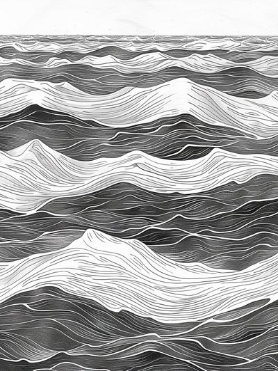 Wavy Monochrome Landscape Print.