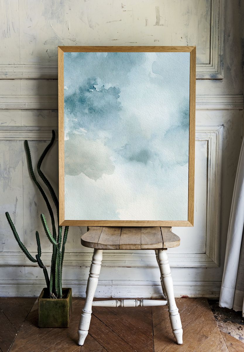 Soft Blue Watercolor Clouds Poster. room preview