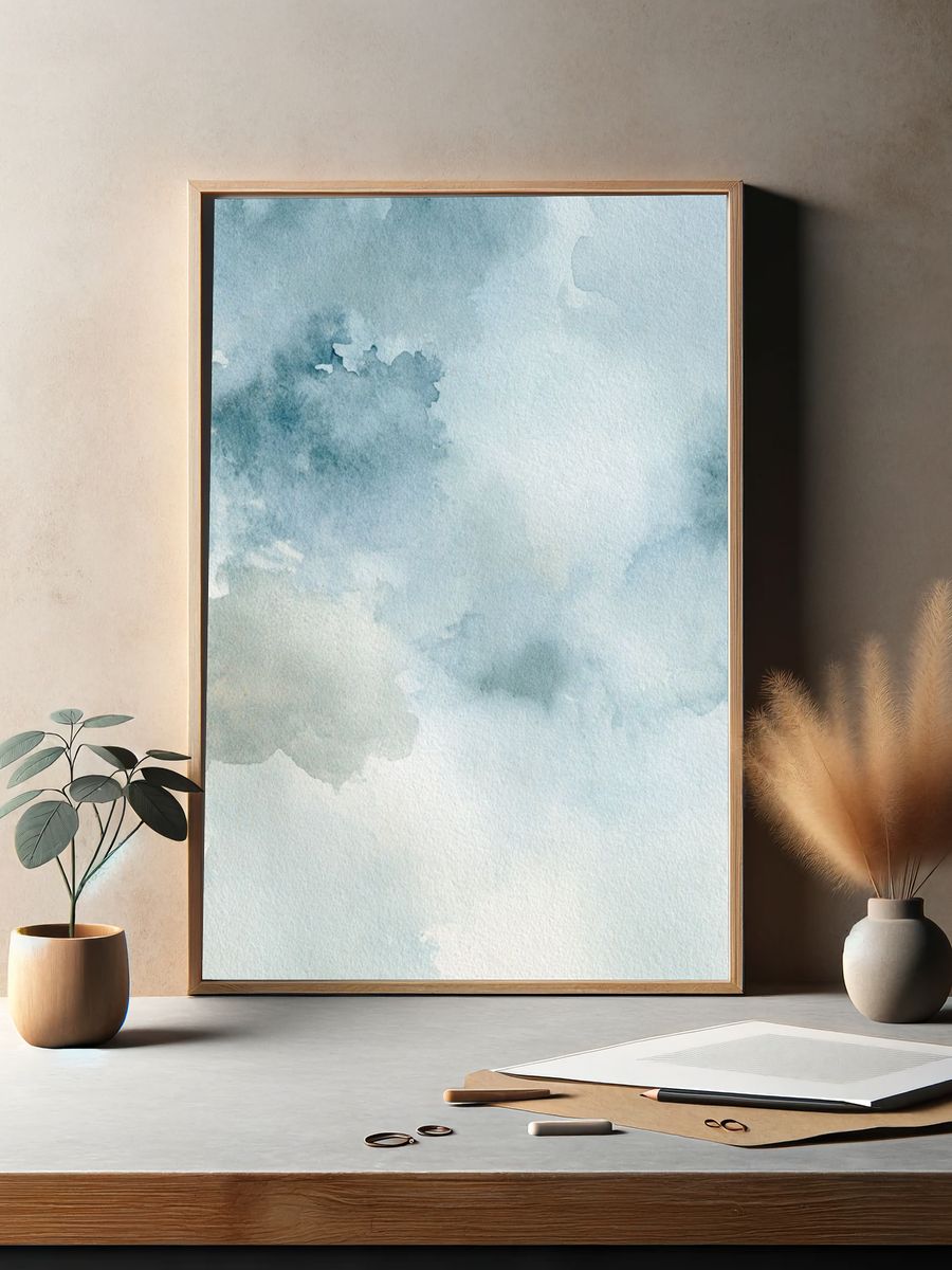 Soft Blue Watercolor Clouds Poster. — room view 2