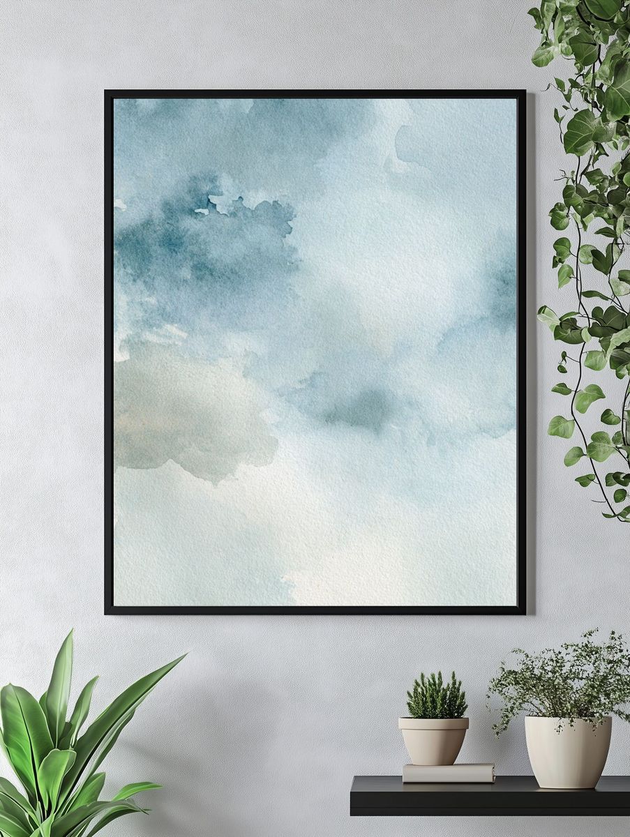 Soft Blue Watercolor Clouds Poster. — room view 4