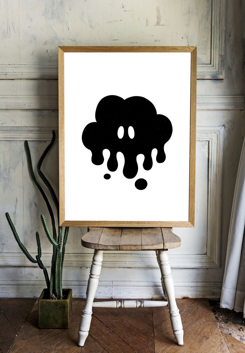 Melting Black Blob Minimalist Print. — room view 1