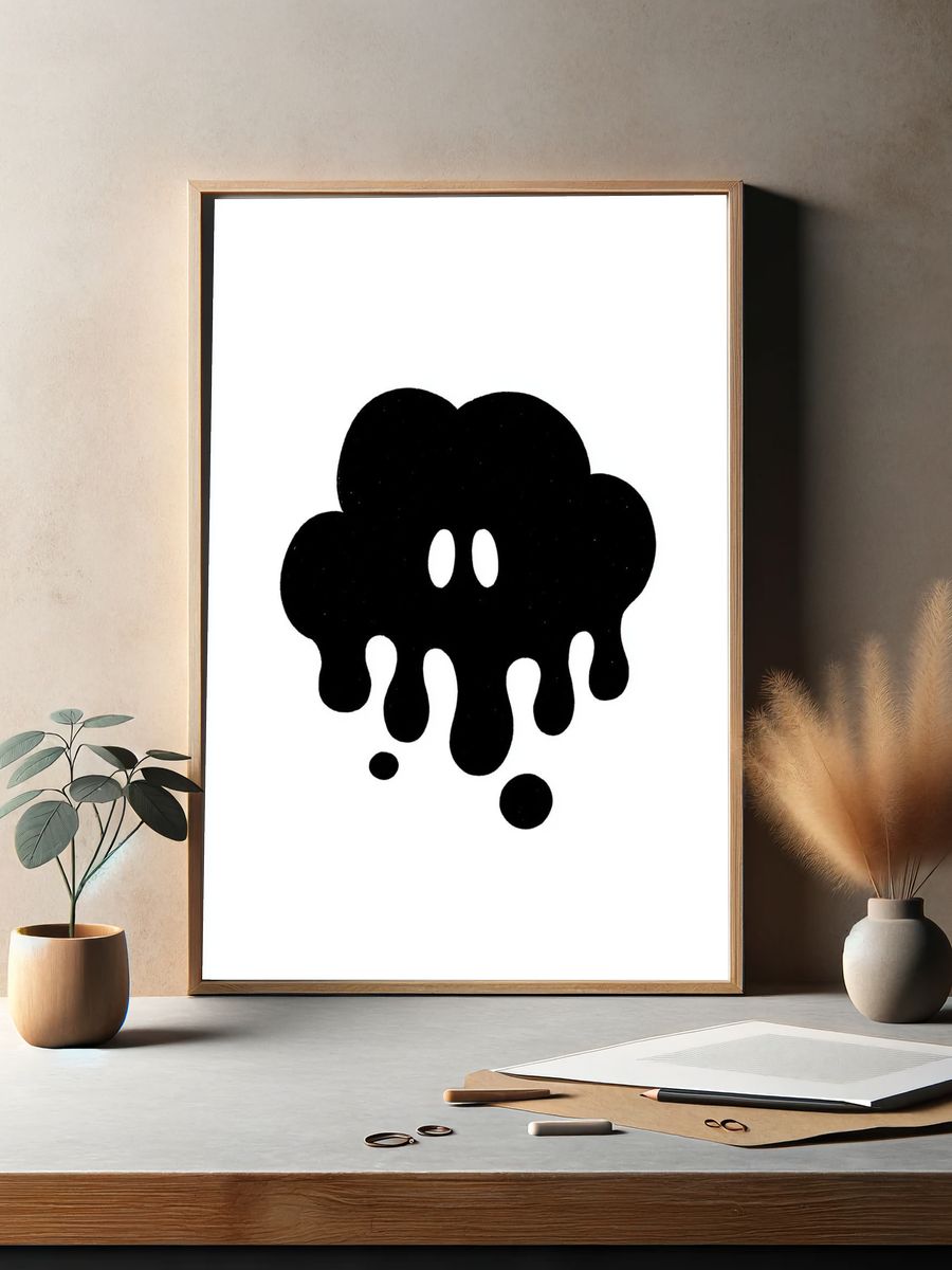 Melting Black Blob Minimalist Print. — room view 2