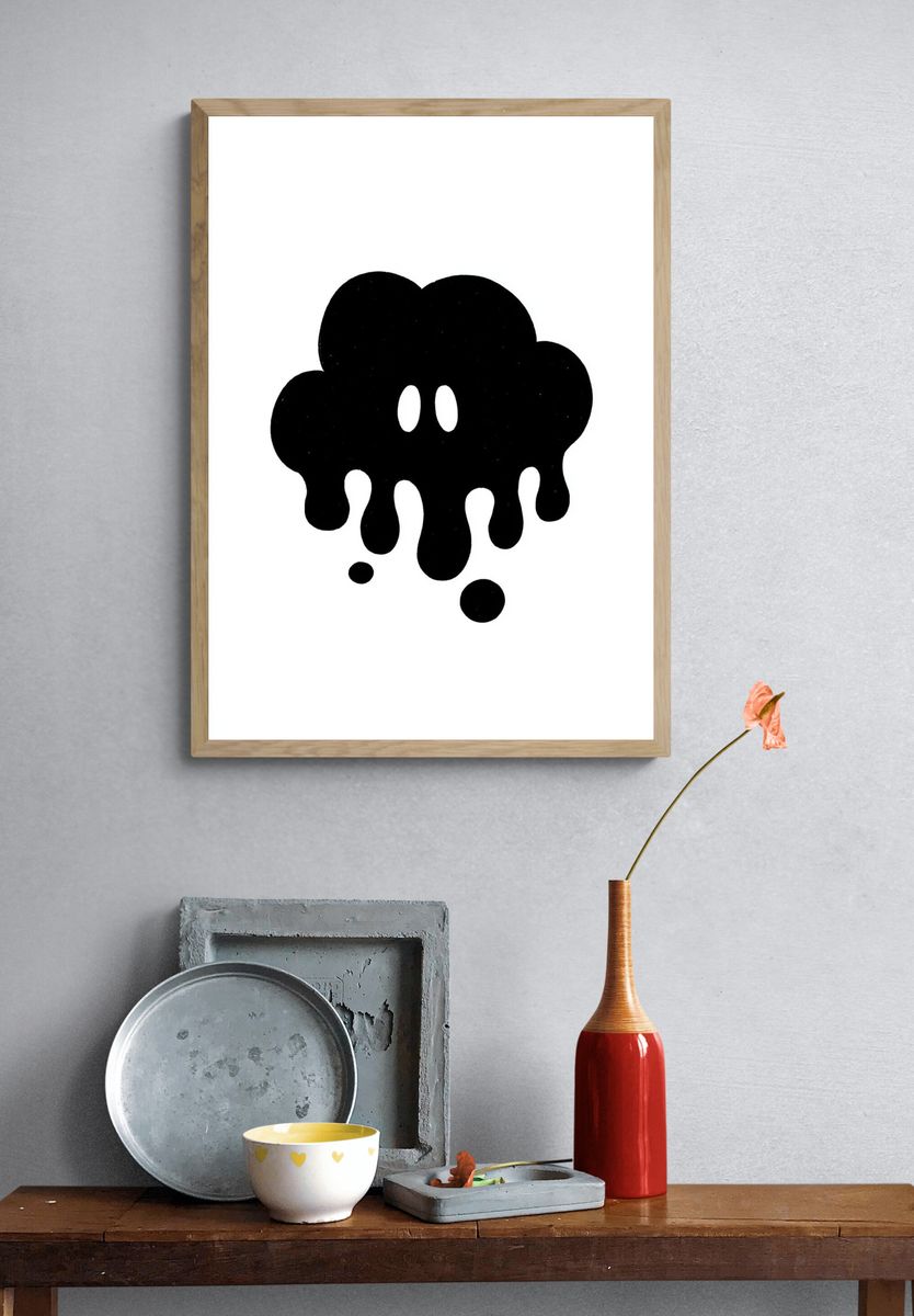 Melting Black Blob Minimalist Print. — room view 3
