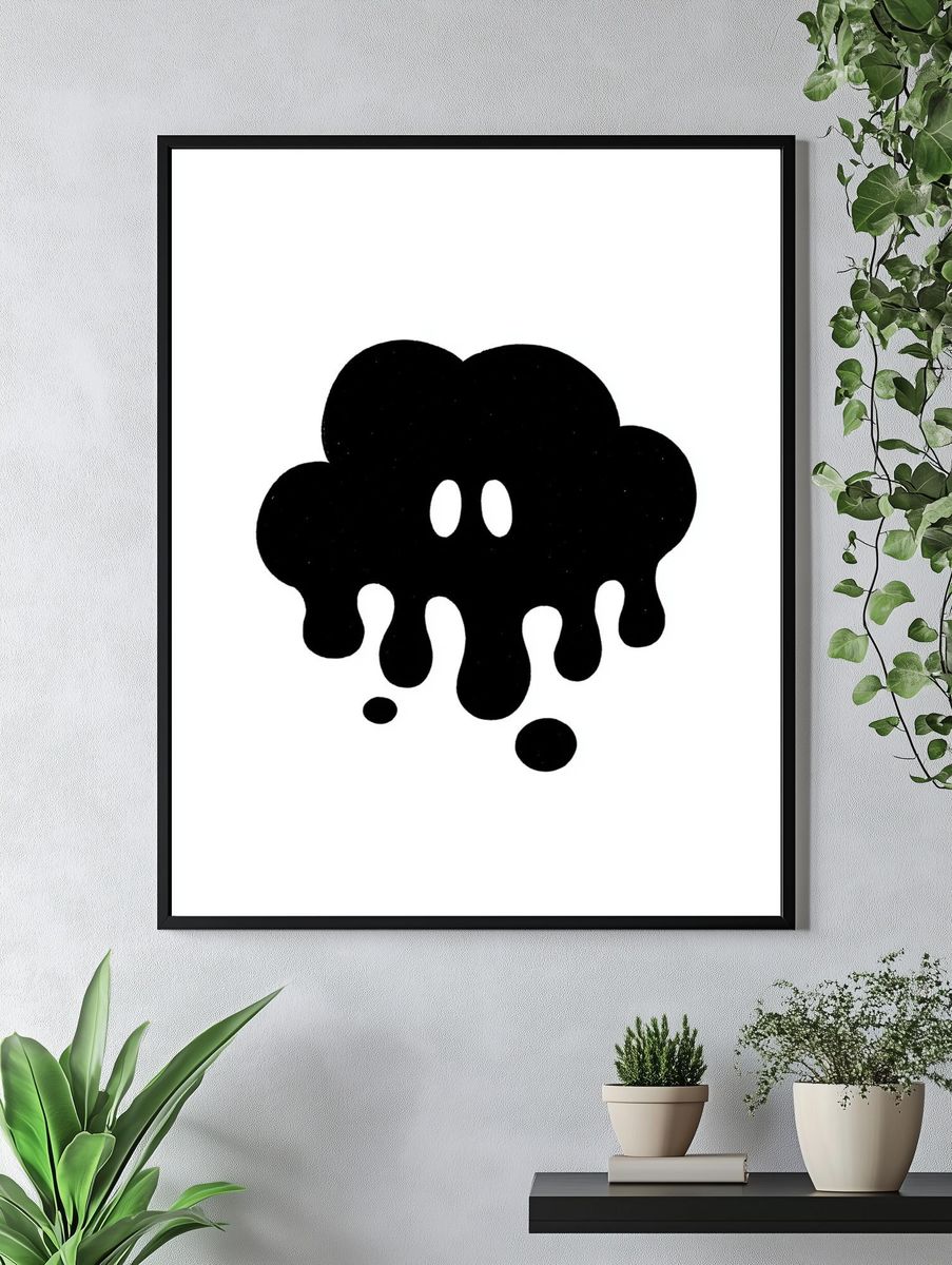 Melting Black Blob Minimalist Print. — room view 4