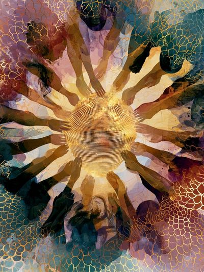 Radiant Circle of Hands Abstract Print. poster print