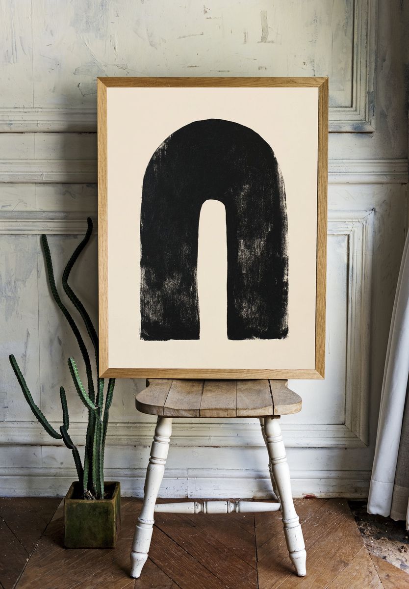 Monochrome Arch Abstract Print. room preview
