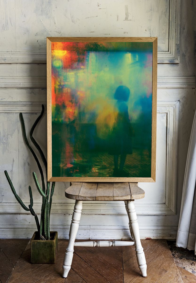 Neon Blur Cityscape Abstract Print. room preview