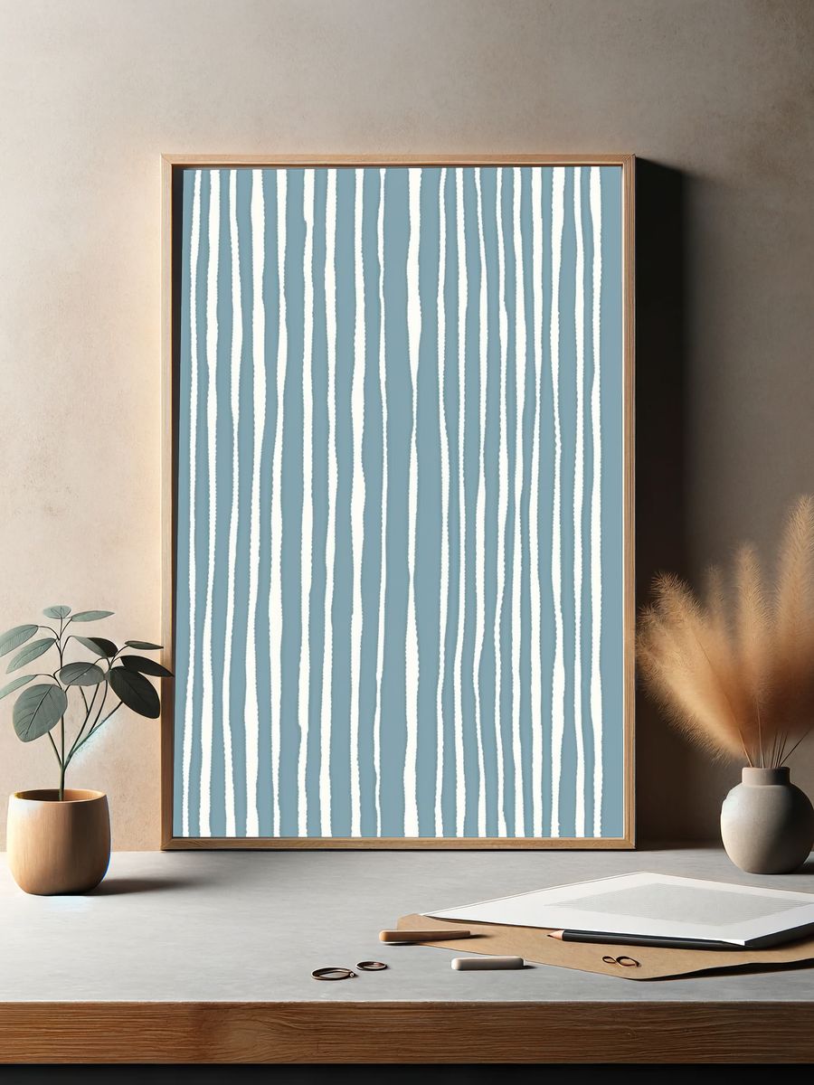 Blue Wavy Stripes Abstract Poster. — room view 2