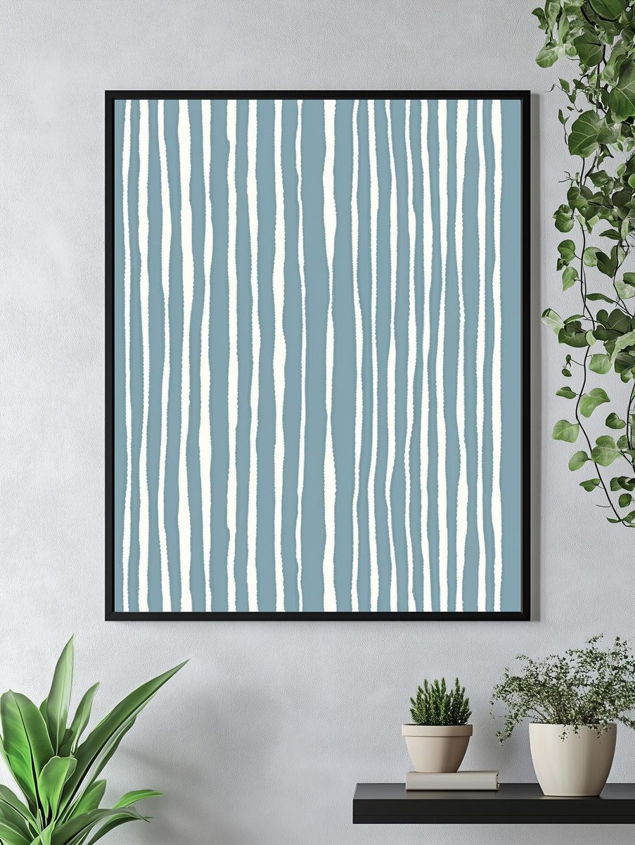 Blue Wavy Stripes Abstract Poster. — room view 4