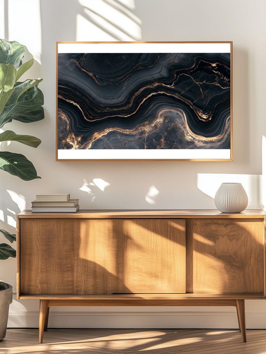 Obsidian Marble Abstract Poster. — room view 3
